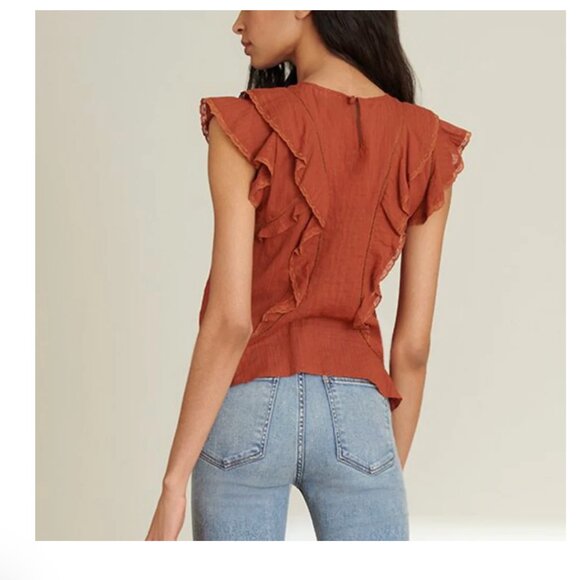 Veronica Beard Aira Ruffle Top in Rust 4 - Picture 7 of 9